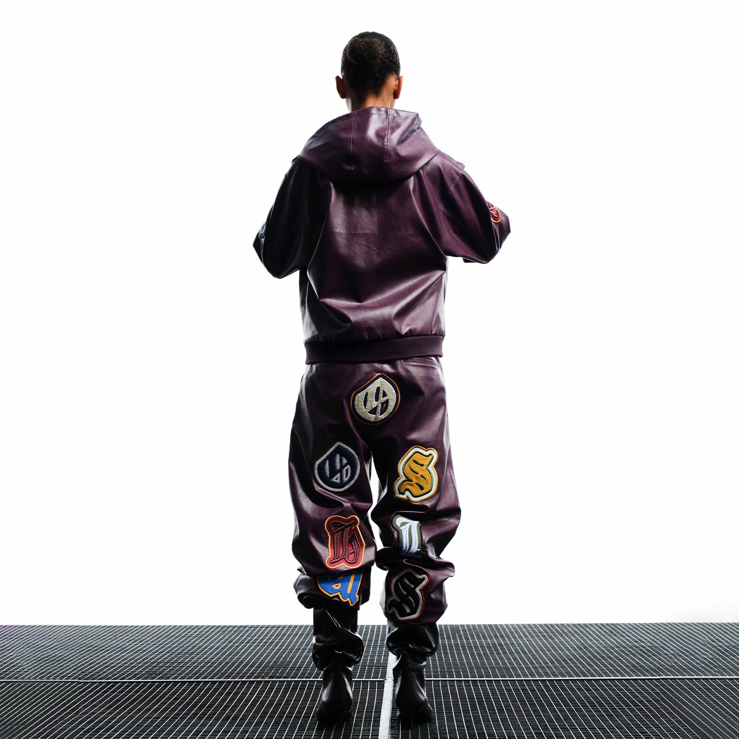 WHOOSIS Multi-Process Embroidered Patch Structural Leather Pants