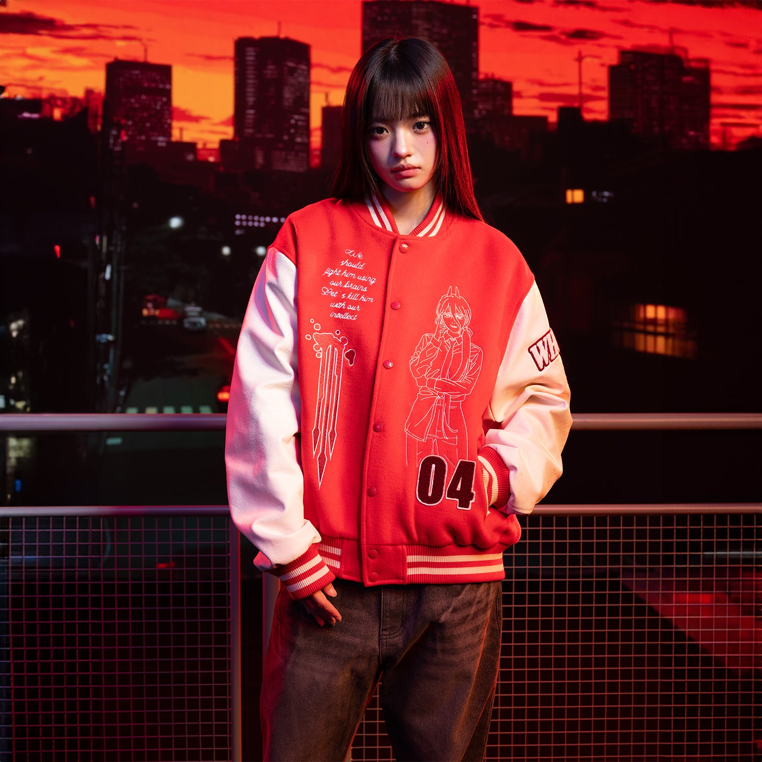 WHOOSIS Character Embroidered Quilted Baseball Jacket