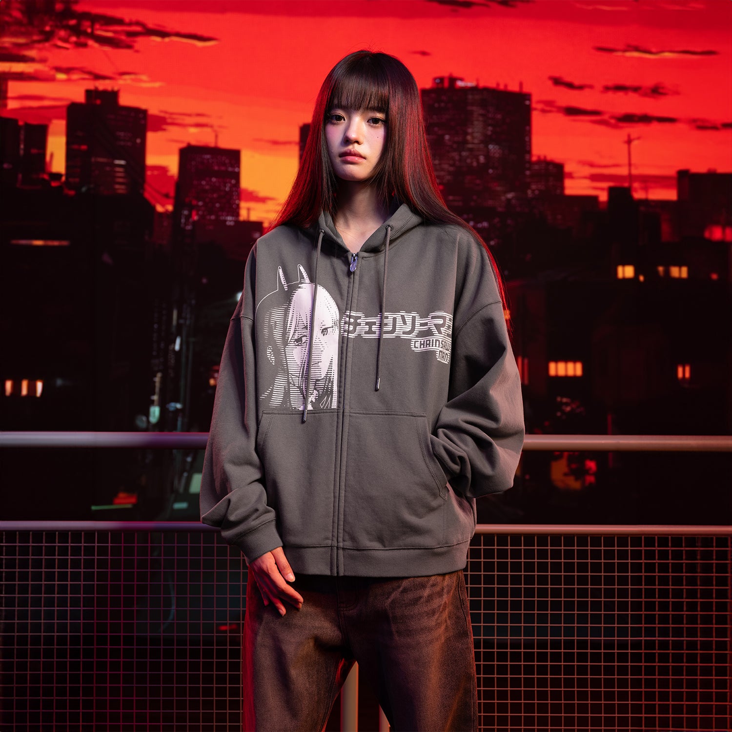 WHOOSIS Glow-in-the-Dark Print Zipper Hoodie