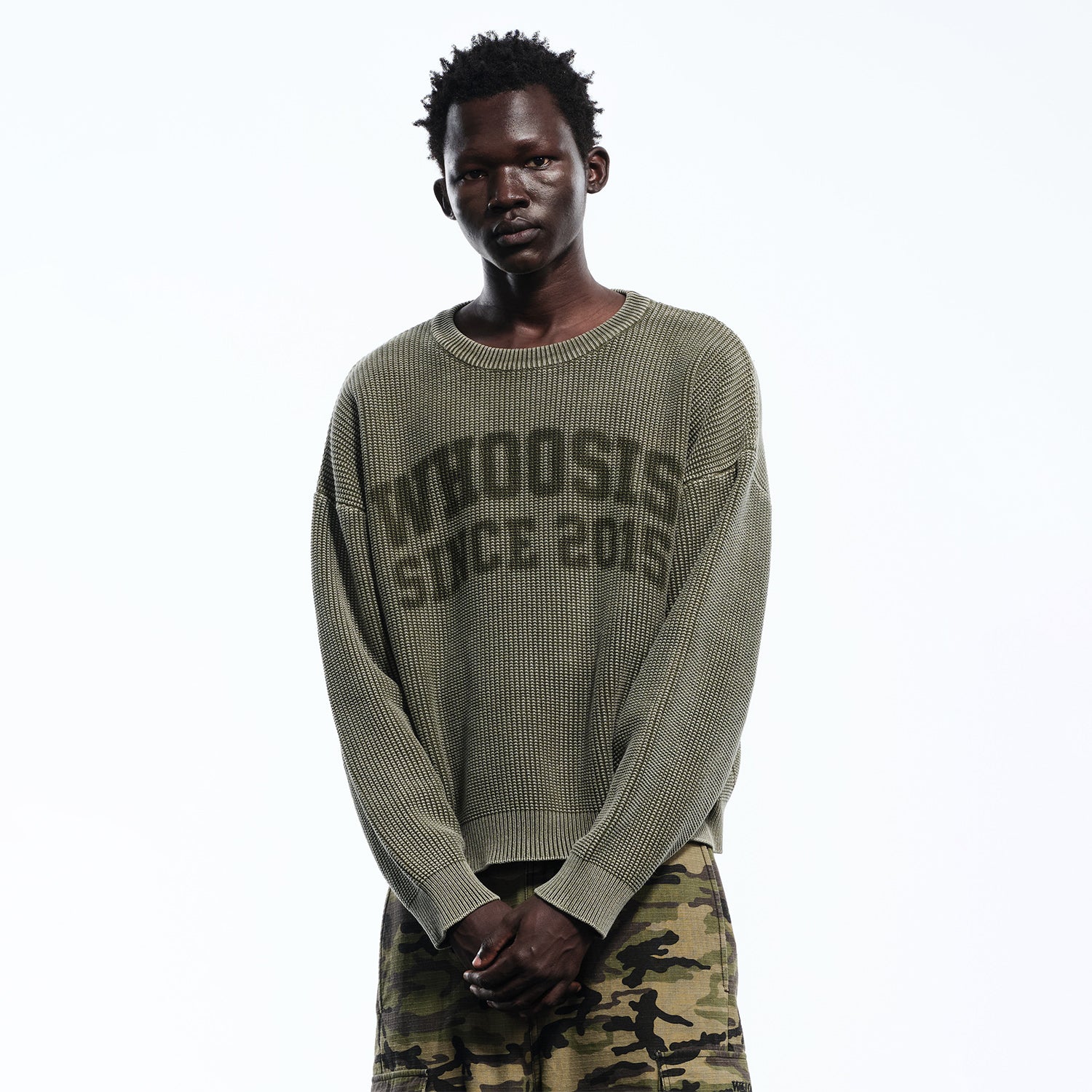 WHOOSIS Water-Washed Vintage-Look Crewneck Sweater