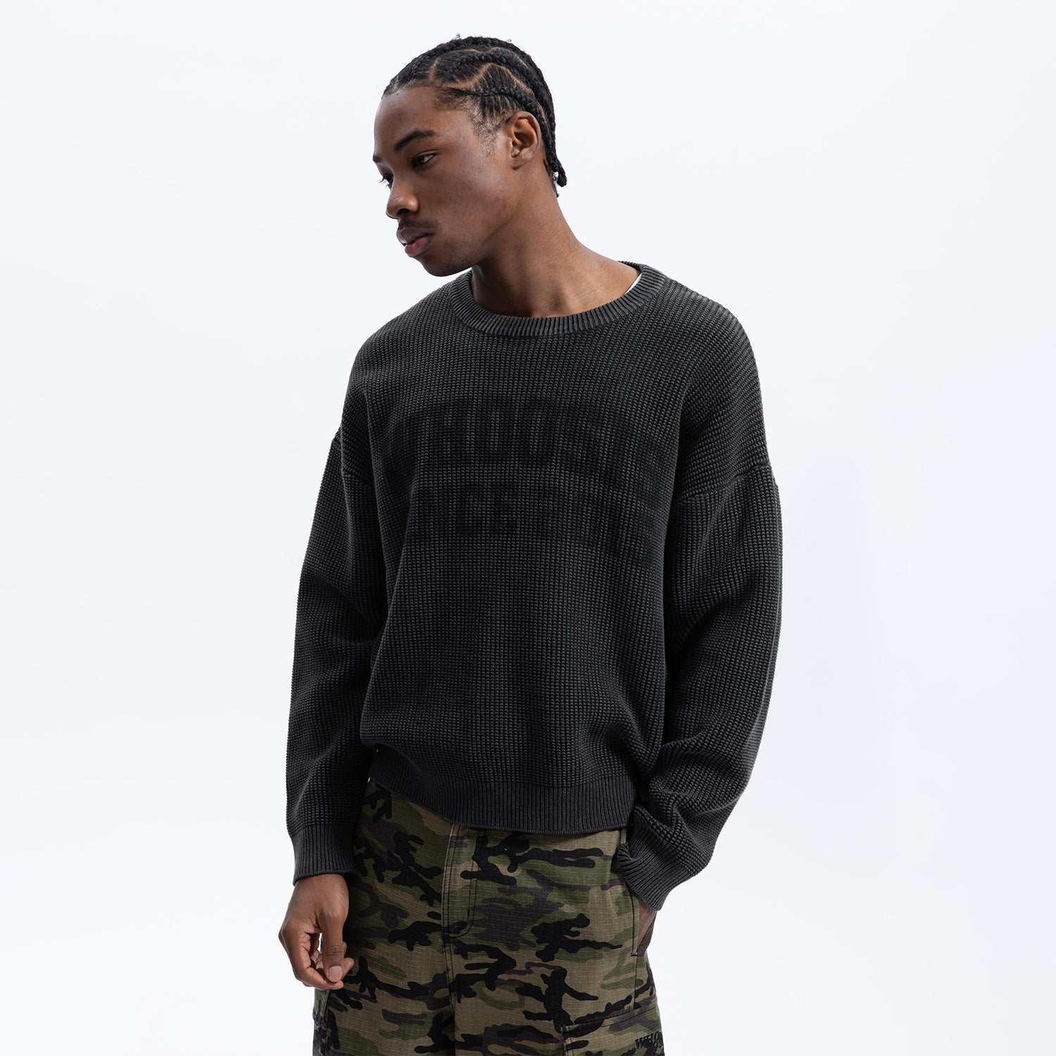 WHOOSIS Water-Washed Vintage-Look Crewneck Sweater