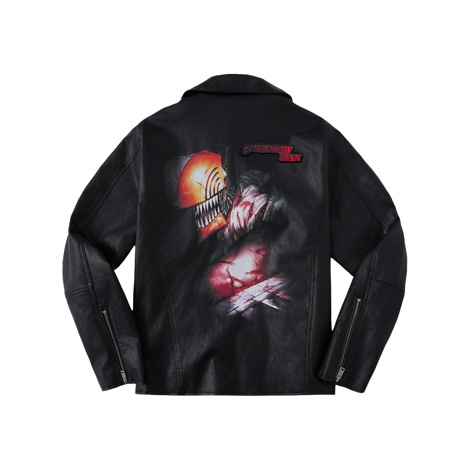 WHOOSIS Chainsaw Man Print Leather Jacket