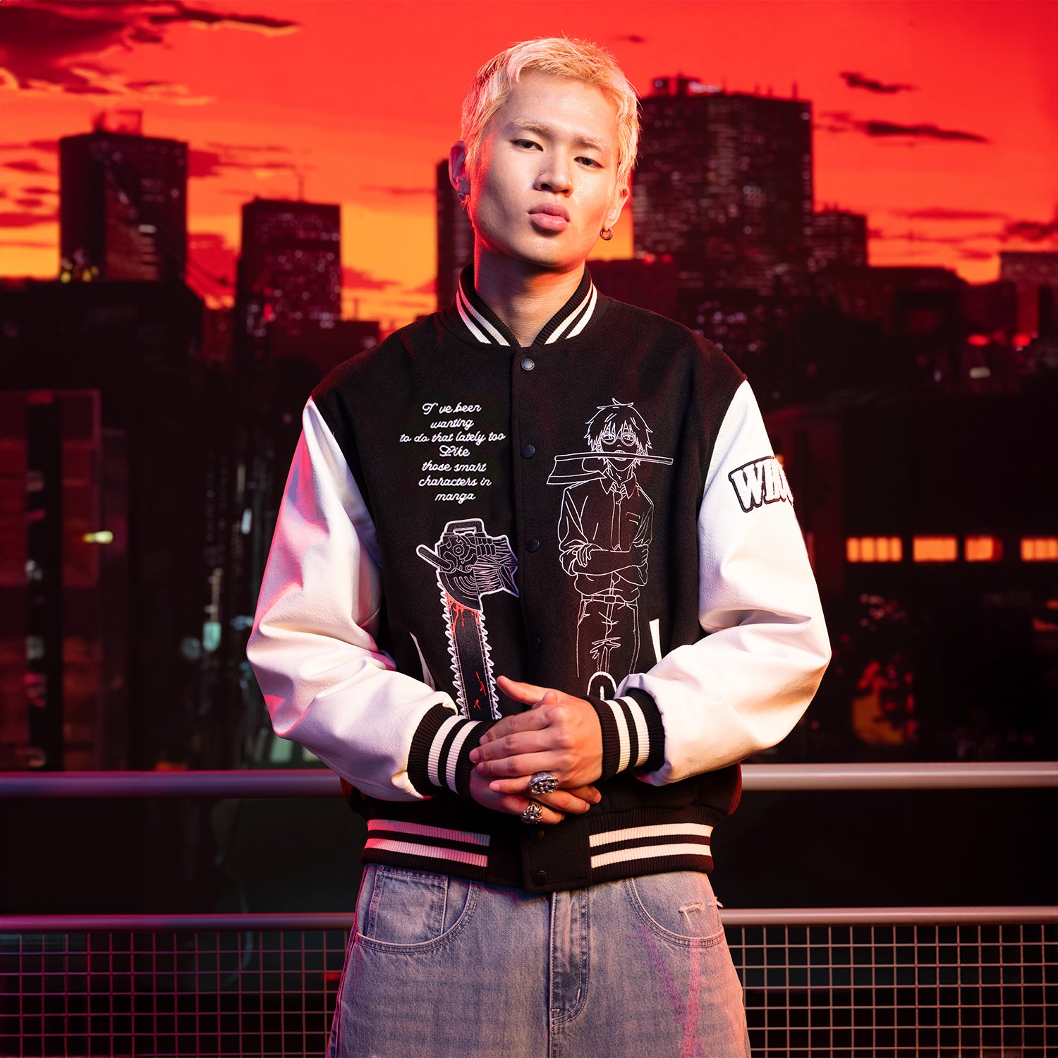 WHOOSIS Character Embroidered Quilted Baseball Jacket