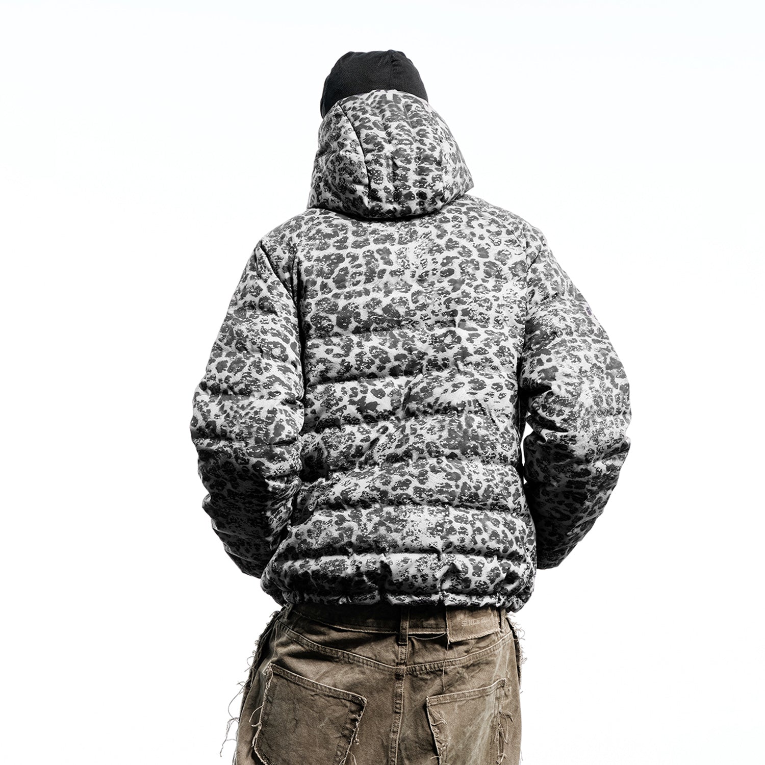 WHOOSIS Leopard Print Quilted Down Hooded Jacket