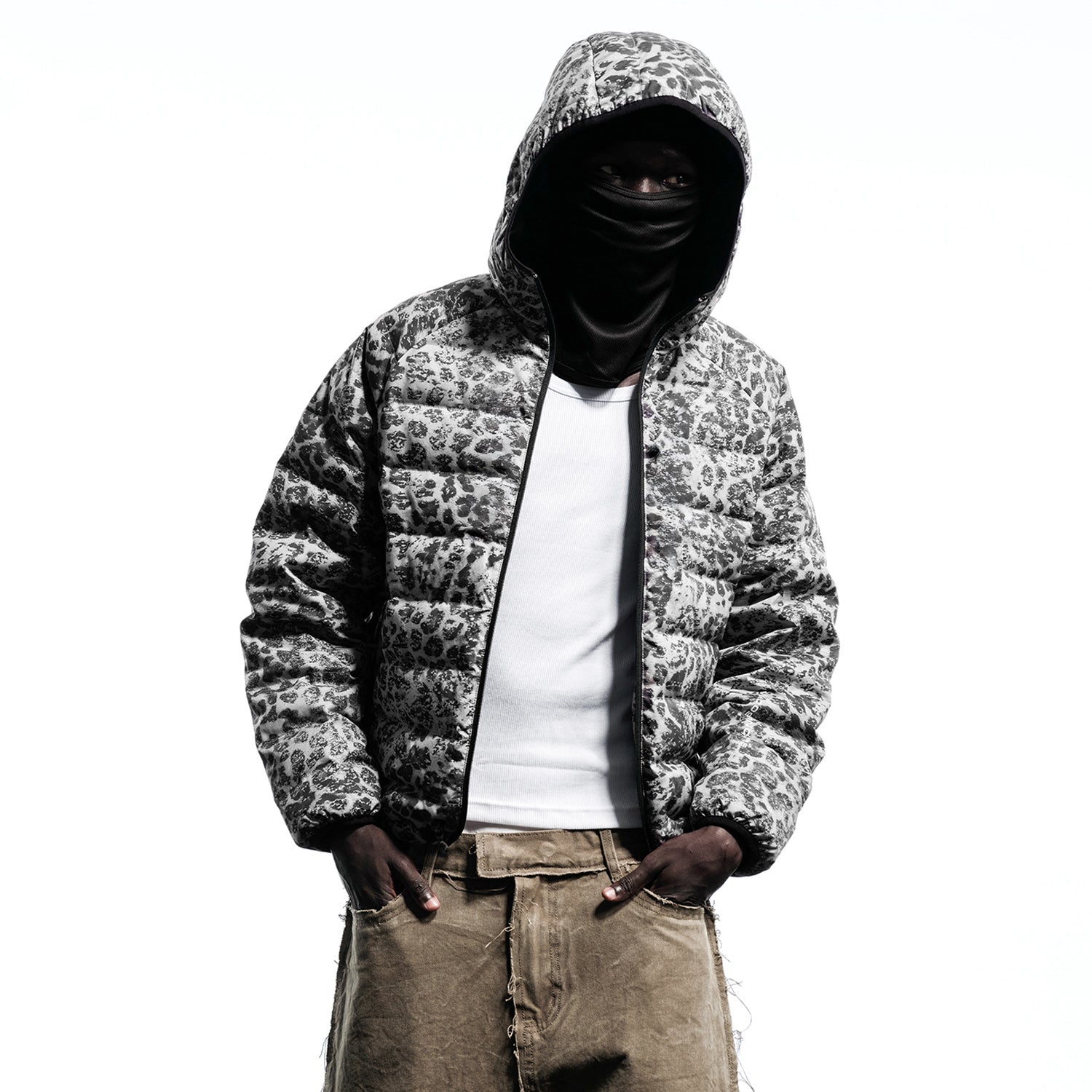 WHOOSIS Leopard Print Quilted Down Hooded Jacket