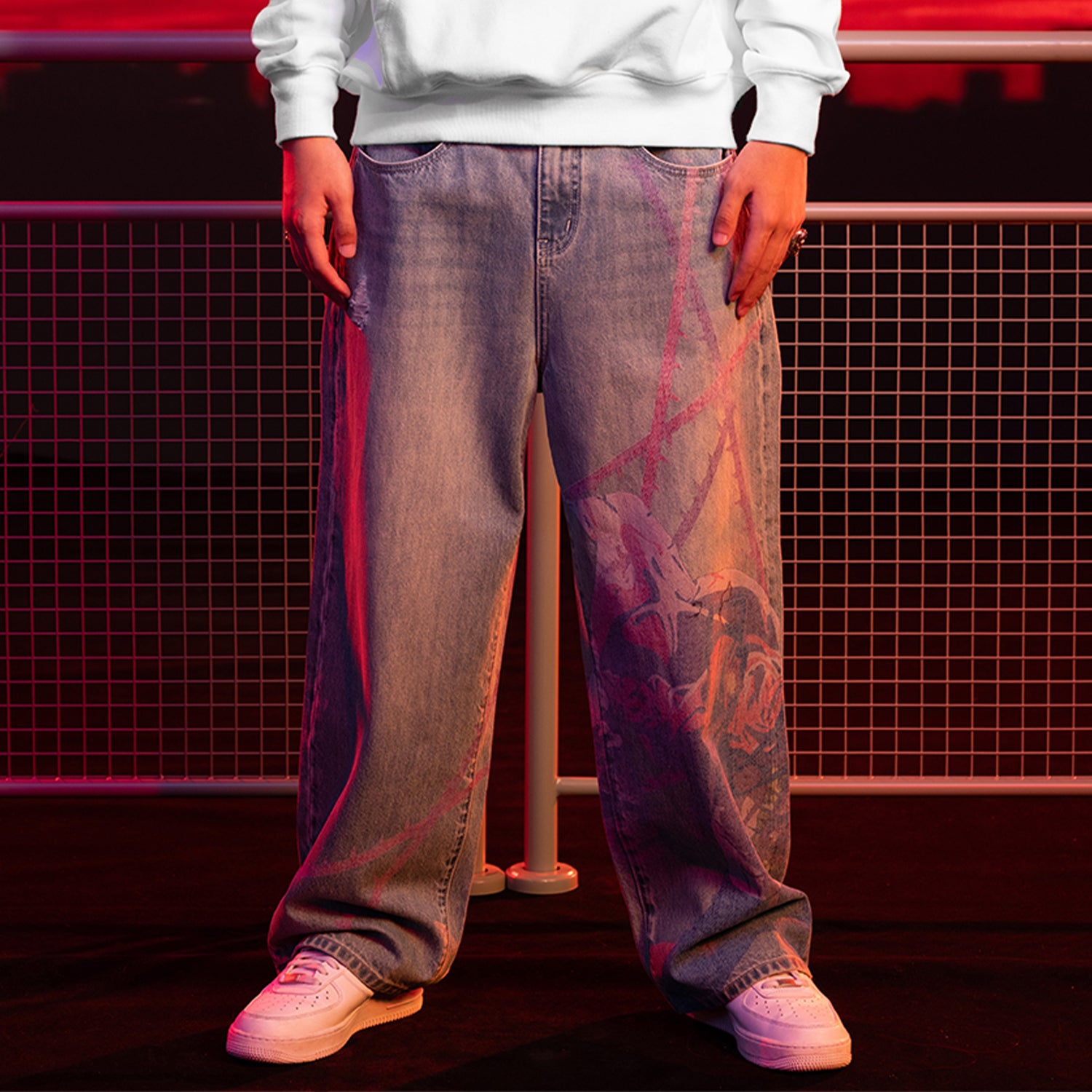 WHOOSIS Chainsaw Man Print Denim Jeans